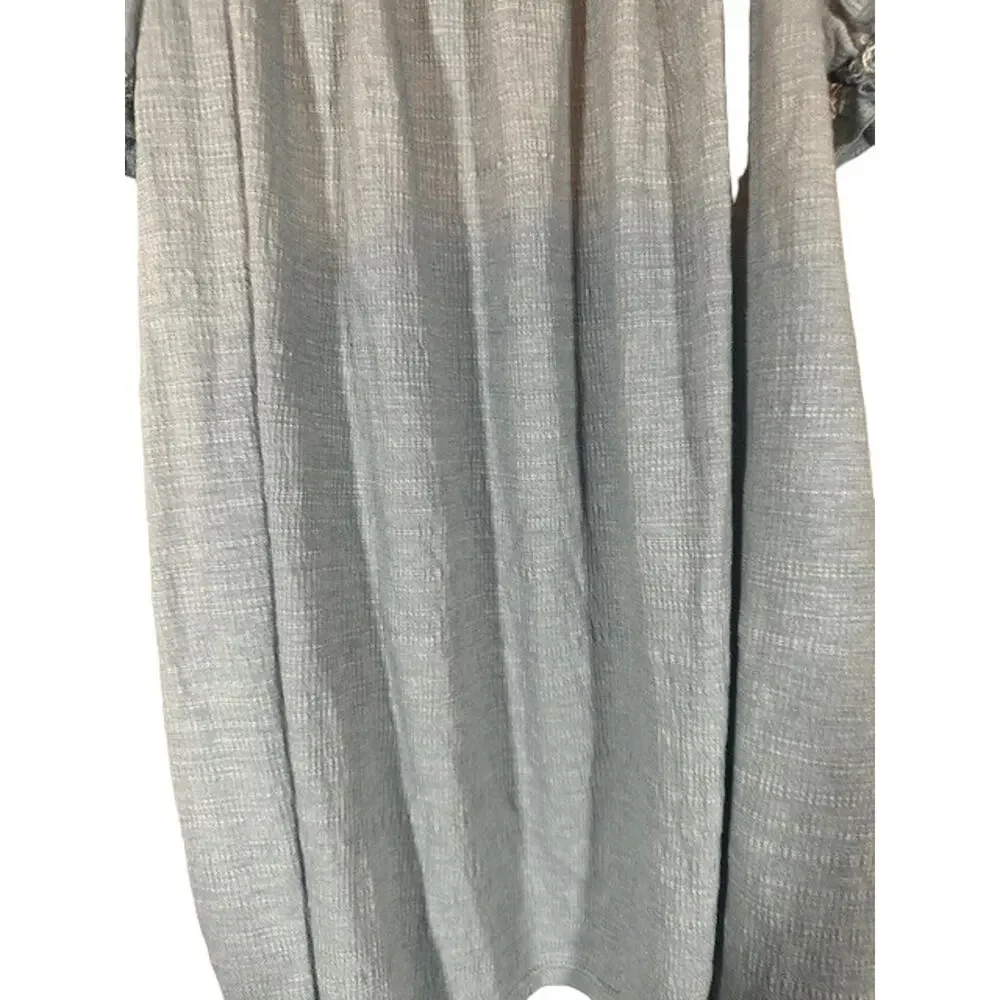 Max Studio Light Blue Short Sleeve Scrunched Wide Neck Blouse Women Sz L - Picture 5 of 9